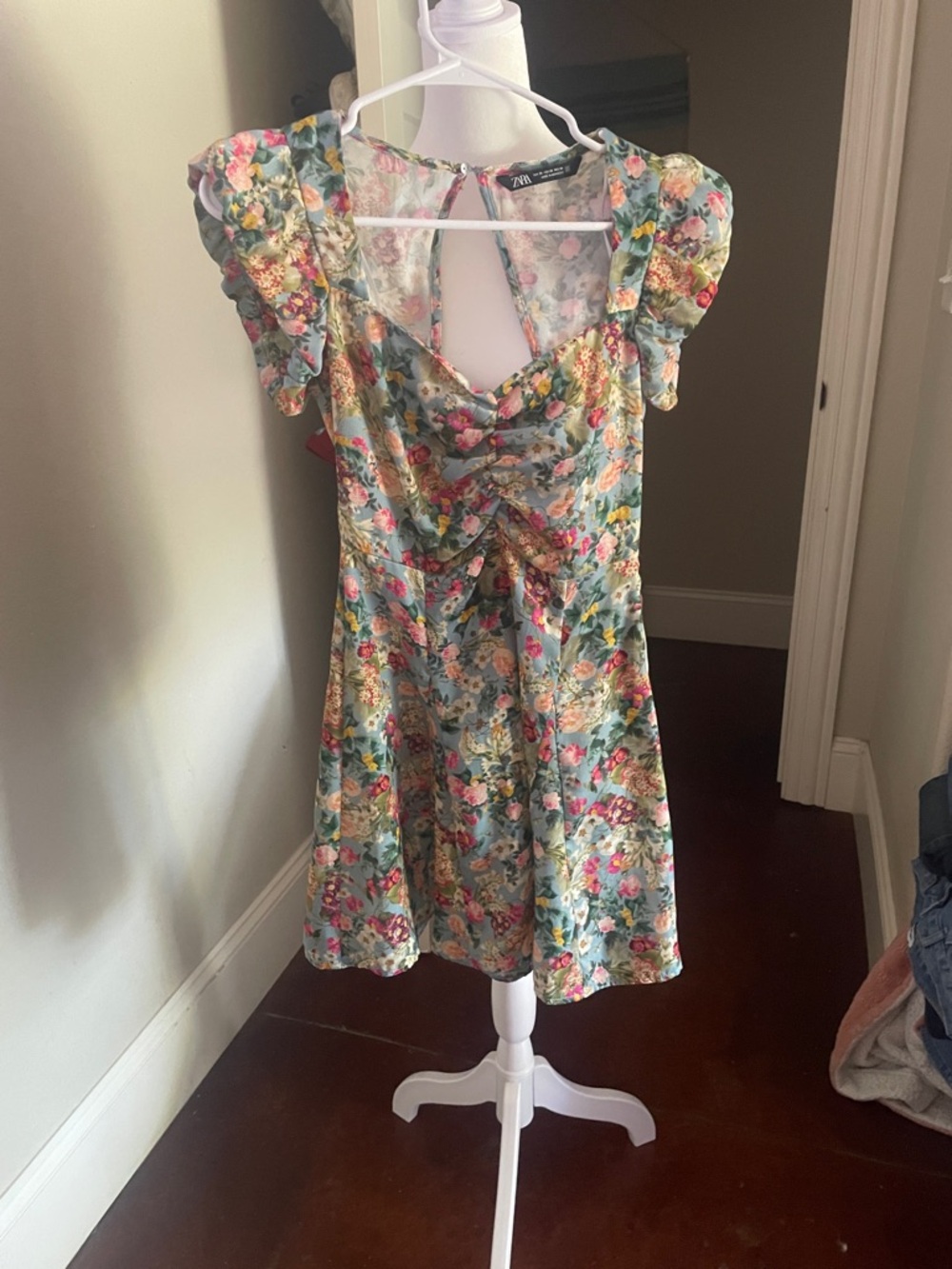 Zara Pastel Floral Mini Dress - Pale Blue & Pink